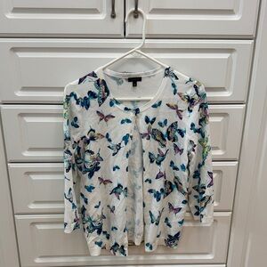 Talbots White Top with Colorful Butterfly Print